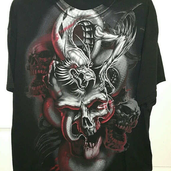 Graphic dragon and skull men's shirt - Picture 1 of 2